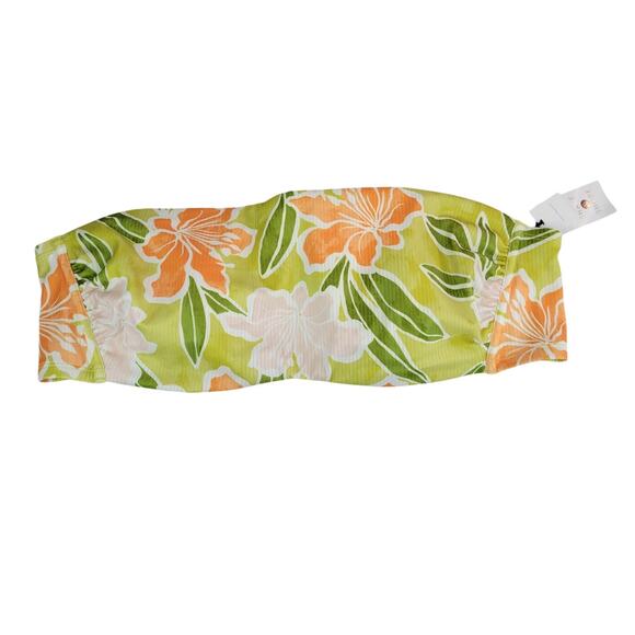 Shade & Shore Lime Green Floral Bandeau Bikini Top - Size 20 - Picture 1 of 6